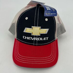 NWT H3 Headwear Men's Chevrolet Logo Mesh Snapback Trucker Hat Navy Red One Size